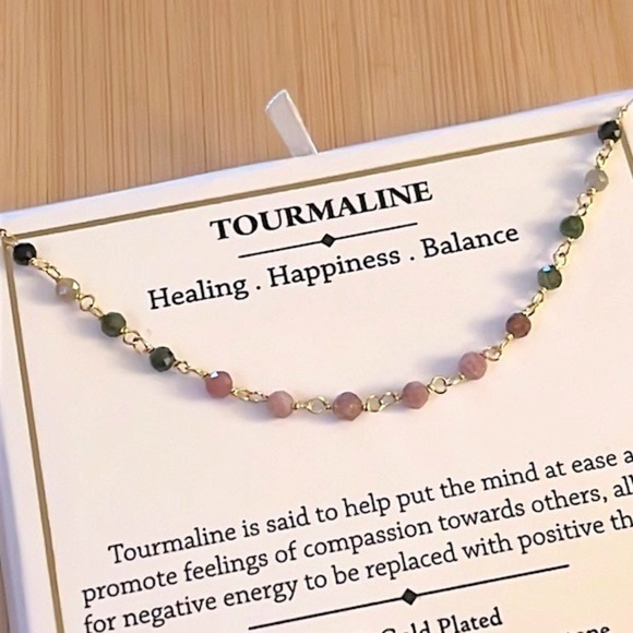 Brand New 14K Gold Plated Sterling Silver Genuine Gemstone Tourmaline Necklace - Picture 5 of 11